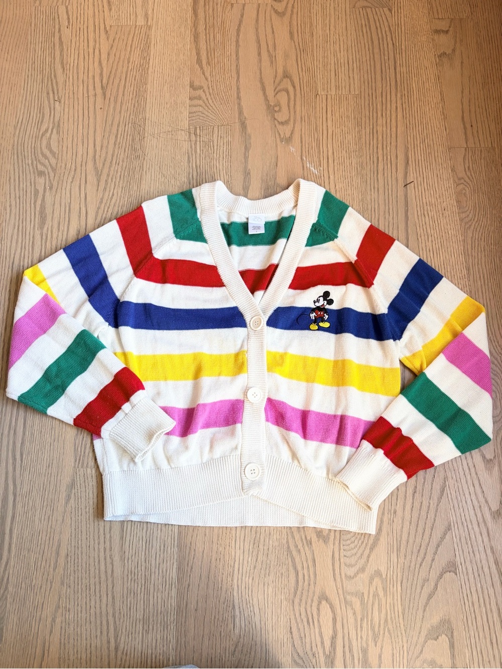 Disney 100 Multicolor Striped Mickey Cardigan Oversized Slouchy Retro Y2K Boxy